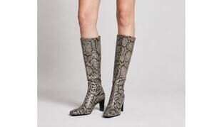 Paola Ferri Leather Snakeskin Knee High Boots. Womens Size 37 Square Toe Python